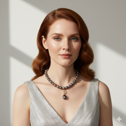 Woman wearing Black Pearl Necklace with Diamonds and 14k Gold